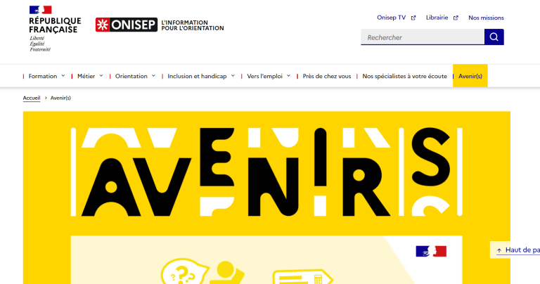Screen de la plateforme Avenir(s) de l'Onisep