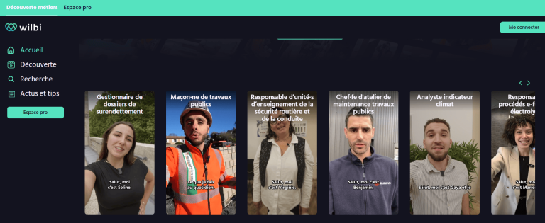 site wilbi présentant des vidéos de métiers