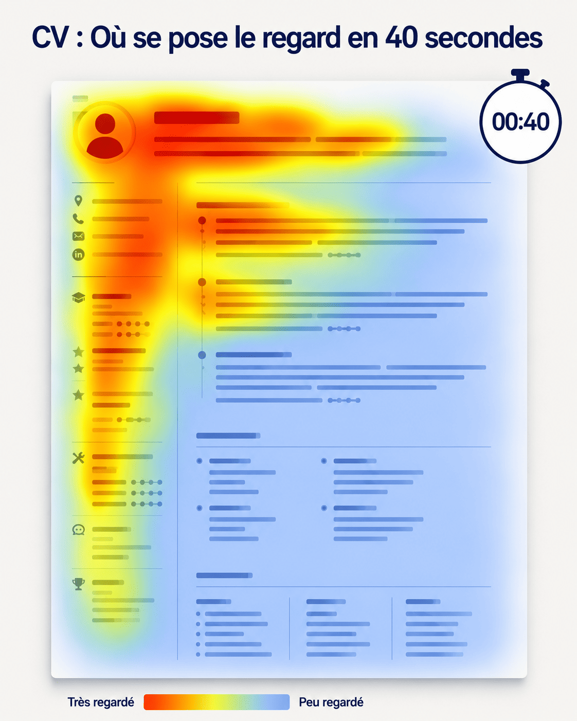 Carte de chaleur montrant les zones les plus lues sur un CV.