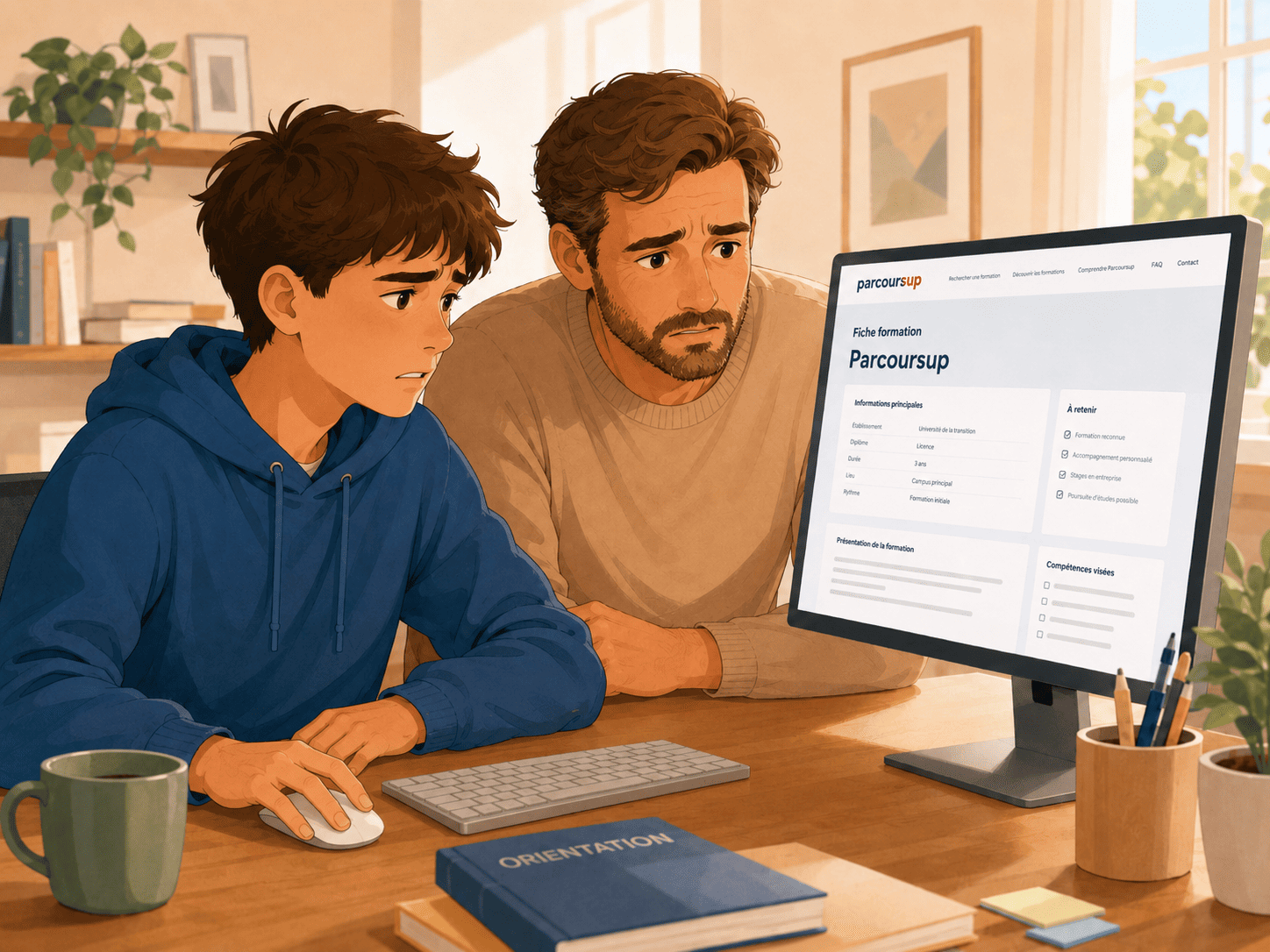 Un père accompagne son fils dans ses choix Parcoursup.