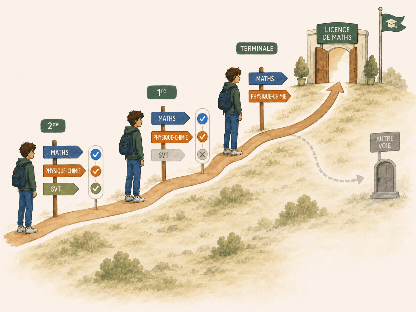 Un lycéen réfléchit au choix de ses options et spécialités pour construire son orientation.