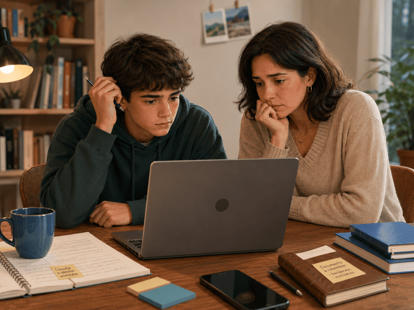 Un parent accompagne son adolescent dans ses choix d'orientation et son dossier Parcoursup.